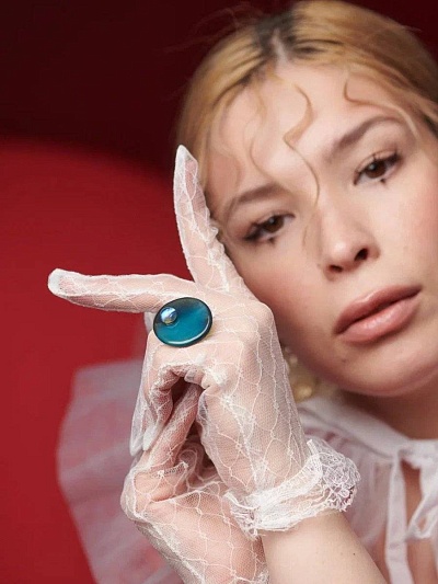 Кольцо "Байкальское НЛО" грозовое облако с синей каплей