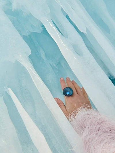 Кольцо "Байкальское НЛО" грозовое облако с синей каплей